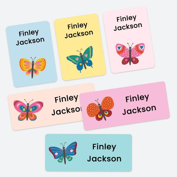 43 x Mixed Pack Personalised Stick On Waterproof Name Labels - Butterflies