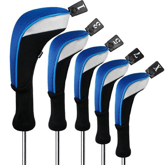 Andux Golf Wood Driver Headcover Long Neck Set of 5 for 460cc MT/MG34 (Blue)