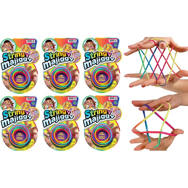JA-RU Stringy Majiggy Cats Cradle - Chinese String Toys (6 Cats Cradle) Finger Hand String Tricks Games for Kids & Adults Girls & Boys. Rainbow Rope Toy. Party Stocking Stuffers. 736-6p