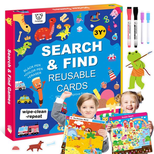 Hulupiggy Preschool Learning Activities - Search and Find Books for Kids 3, 4, 5, 6, Reusable Game 16 Themes Toddlers Educational Toys Art and Craft Supplies Gift for Boy Girl Ages 3+ Years Old