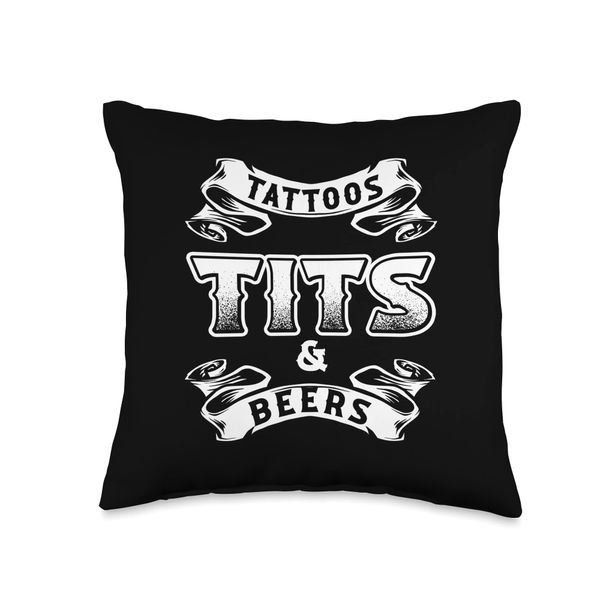 Funny Tattoos And Beer | Tattoo Studio | Tattooed Inked Throw Pillow