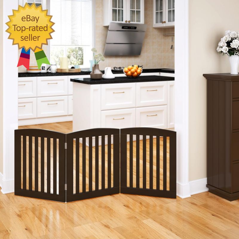 Wooden Freestanding Foldable Pet Gate for Dogs, 24 Inch 3 Panels Step ...