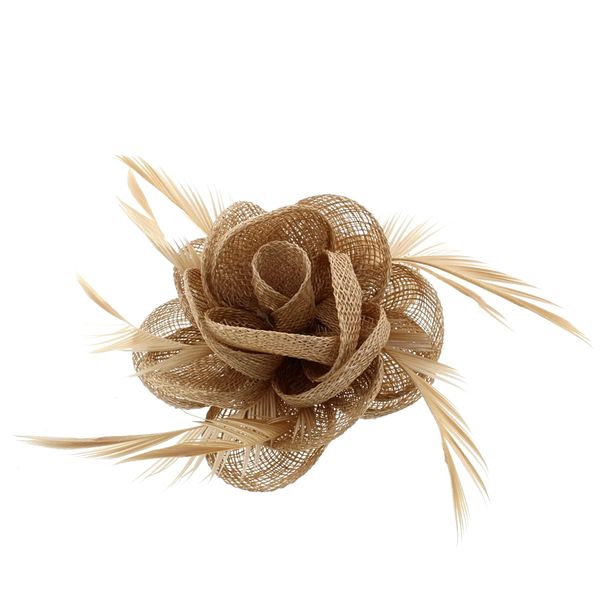 Topkids Accessories Fascinator Hair Clip Flower Hair Clip Fabric Flower Clip Wedding Fascinator Wedding Corsage Flower Fascinator On Clip & Brooch Pin For Women, Ladies, Girls (Beige/Light Mocha)