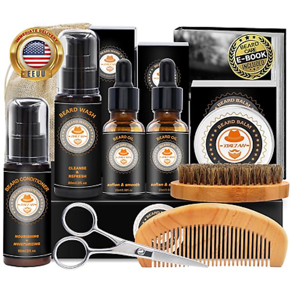 Upgraded Beard Grooming Kit W/Beard Conditioner,Beard Oil,Beard Balm,Beard Brush