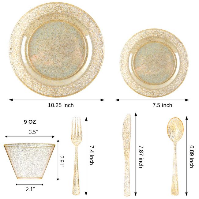 Gold Glitter Plastic Silverware for Weddings, Birthday Party