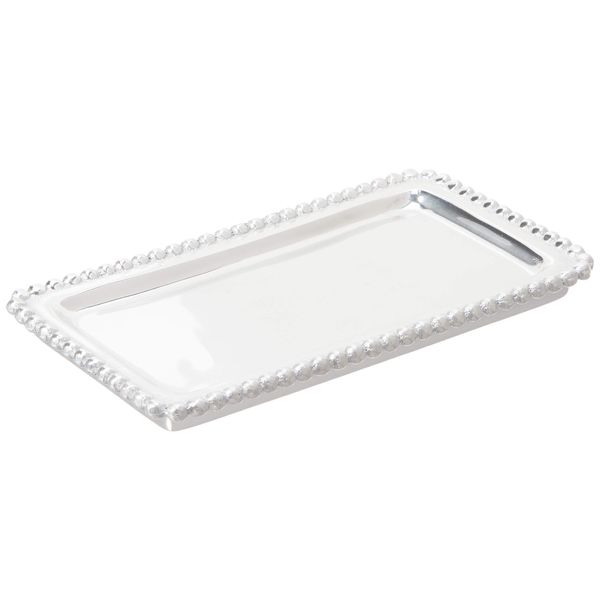 MARIPOSA Beaded Statement Handcrafted Tray, One Size, Silver