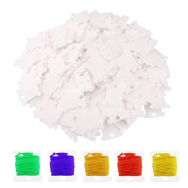 300 Pack Plastic Bobbins Cross Stitch Floss Thread Cards,DIY Embroidery Floss Thread Holder Organiser Clips for Cotton Thread Craft Sewing Storage White