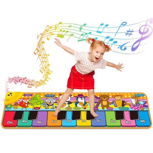 Kids Musical Piano Mats with 25 Music Sounds, Musical Toys Baby Floor Piano Keyboard Mat Carpet Animal Blanket Touch Playmat Early Education Toys for 1 2 3 4 5 6+ Years Old Girls Boys Toddlers