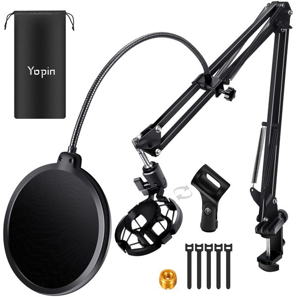 YOPIN Microphone Stand, Microphone Arm, For Condenser Microphones, For Dynamic Microphones, Telescopic, Metal, Tabletop Maststand, Desk Arm, Recording, Delivery, Karaoke, Pop Guard, Conversion