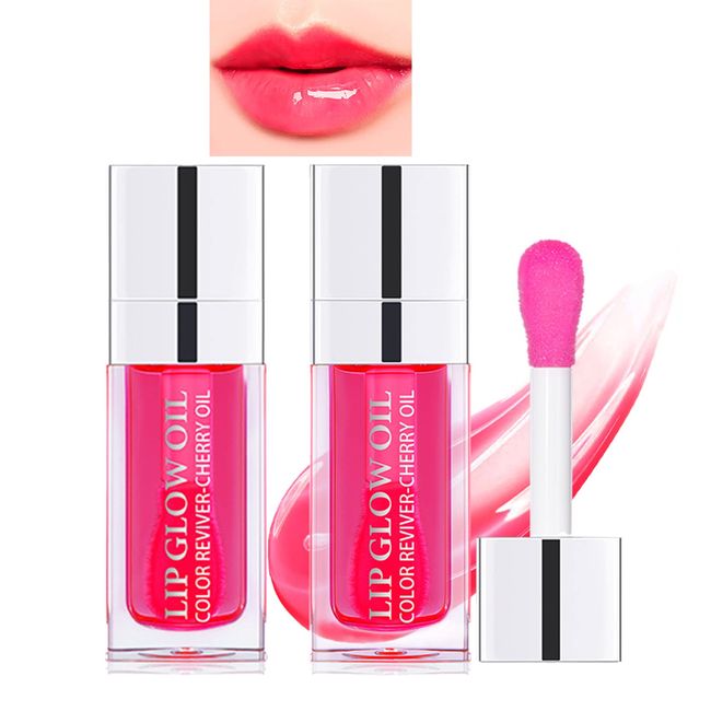 2Pack Hydrating Lip Oil Nourishing Lip Gloss Long Lasting Moisturizing Lip Oil Glitter Shine Primer Lip Tint