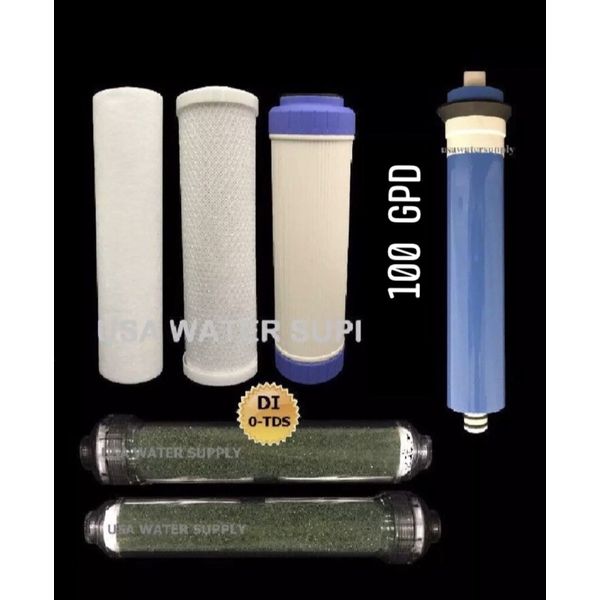REVERSE OSMOSIS RO/DI 7 FILTERS/MEMBRANE REPLACEMENT 6 PC Set - 100 GPD Membrane
