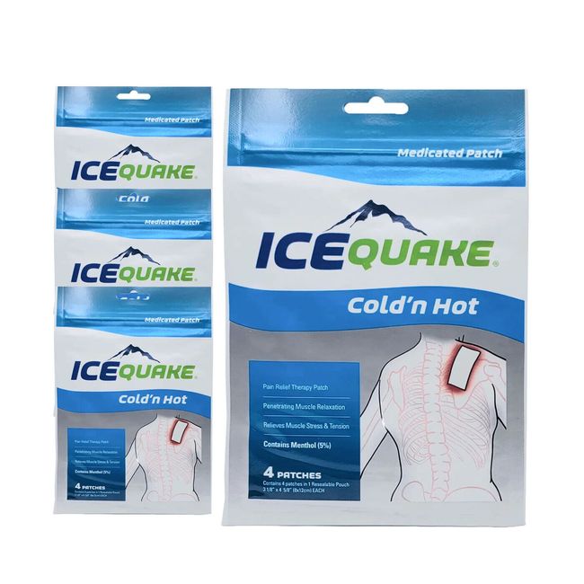 IceQuake Cold 'n Hot Topical Analgesic Patches (4 Pack) 4 patches per pack