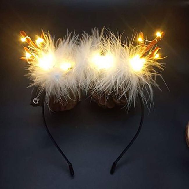 Edary LED Light up Antlers Headband Christmas Headdress Glowing Feather Hair Bands Party Reindeer Headpiece Decorative for Women and Girls