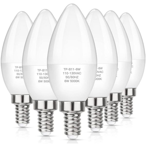 MAXvolador E12 LED Candelabra Light Bulbs 60W Daylight White 5000K 6 Pack