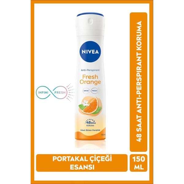 Kadın Sprey Deodorant Fresh Orange 150ml, Ter Kokusuna Karşı 48 Saat Koruma, Portakal Kokusu