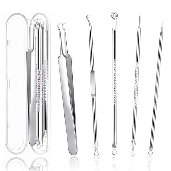 Restars Square Plug Remover, Tweezers, Acne Removal, Antibacterial Stainless Steel, Pore Care Kit, Blackhead Remover, Corner Plug, Strawberries, Nose Care, Portable, Convenient Storage Case Included, Set of 5