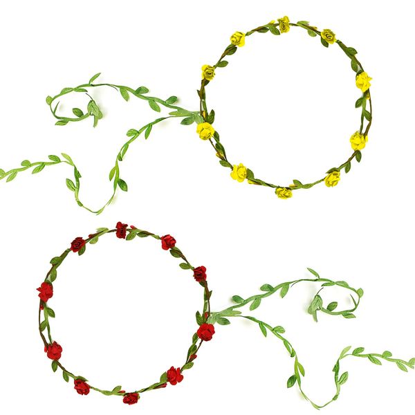 ELECLAND 2Pcs Flower Crown Headband Floral Hair Wreath Garland Leaf Ribbon Flower Headbands for Women Girls Wedding Festival Party Floral Crown Hair Headbands Accessories