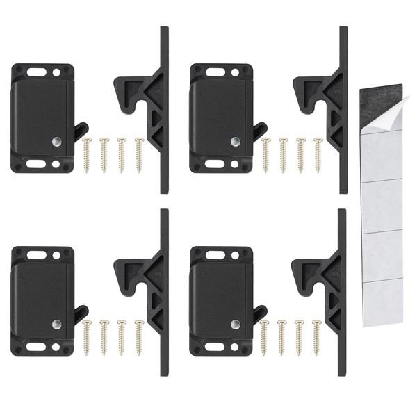 RV Drawer Latches and Catches, 4 Pack RV Cabinet Door Latches and Catches, 10 LBS Pull Force Latch for RV Camper Motor Home Trailor Office Cabinet Drawer, with Mounting Screws and Double-Sided Tape