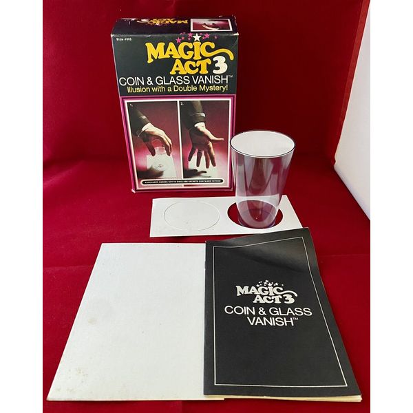 Magic Act 3 COIN & GLASS VANISH Vintage Magic Trick Original Box Reiss 1975