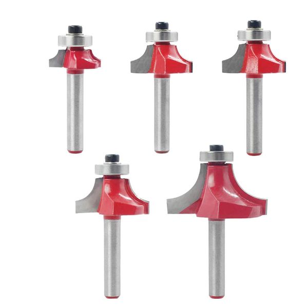 Saipor 5pcs Trimmer Bit Woodworking Router Bit Set 6.35mm (1/4") Shank Carbide Trimmer Wood Drill for Milling Cutter Roundover Bit