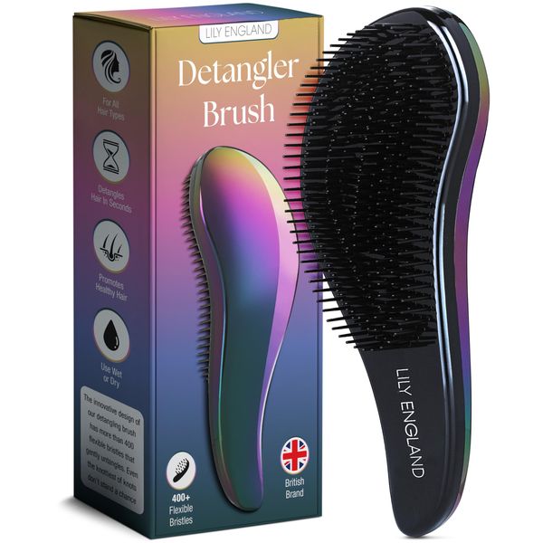 Detangler Brush for Thick Hair, Curly, Straight & Natural Hair - Gentle Detangling Hair Brush for Women, Kids & Toddlers w/Flexible Bristles - Lily England Hairbrush for Wet & Dry Hair, Petrol