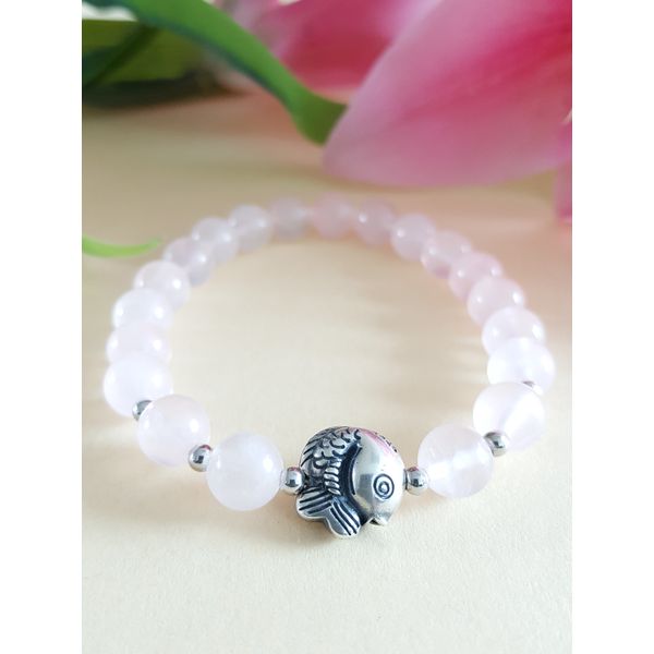 Love Amulet Brazilian Natural Rose Quartz AAA (Rose Quartz) &amp; Wish Fulfillment Petit Carp (Silver 925 Oil Painting) Wish &amp; Love Bracelet