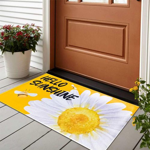 Sunflower Bee Doormat Decor 30"x17", Sunshine Door Mats for Bedroom Farmhouse Home Entryway Front Door Porch Outdoor Indoor Entrance Decorations