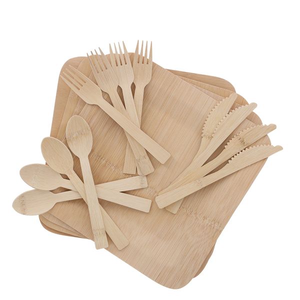 ust Bamboo Dinner Set with Utensils 12-pk, One Size