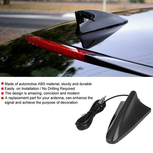Qiilu Car Shark Fin Antenna, 12V Universal Radio Antenna Car Roof Aerial for Auto SUV Truck with Adhesive Base Decorative Antenna Black