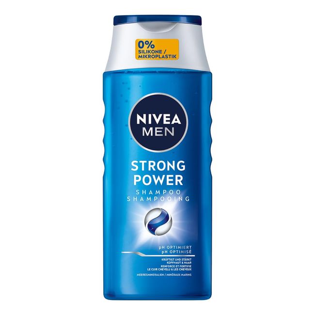 NIVEA MEN Strong Power Shampoo, kräftigendes Haarshampoo ohne Silikone und Mikroplastik, Männer Shampoo mit Meeresmineralien und pH-optimierter Formel (250 ml)