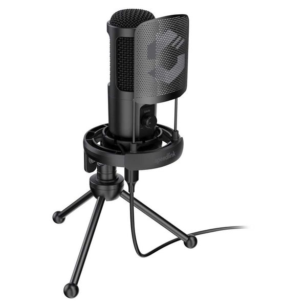 Speedlink AUDIS PRO Desktop Streaming Microphone – with tripod and shock mount, plug & play, black