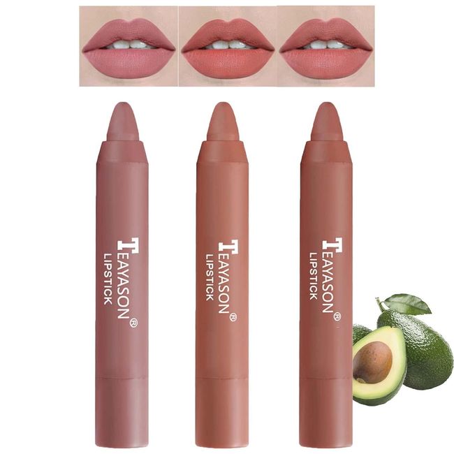 WENJLYJ 3 Pcs Nude Crayon Lipstick,Matte Velvet Naked Pencil Lip Gloss B