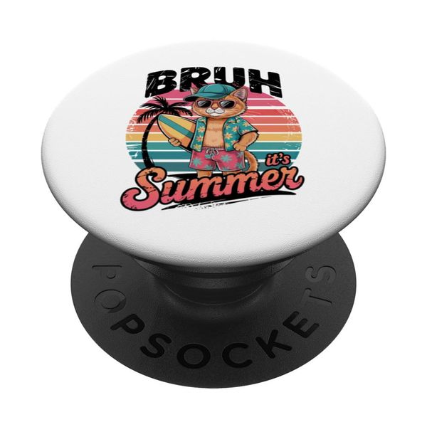 funny sarcastic animal ironic cat beach design PopSockets Adhesive PopGrip