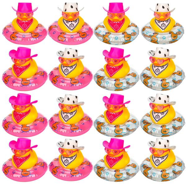 Syhood 12 Sets Disco Cowgirl Rubber Duck Bulk Mini Yellow Duckies with Cowboy Hat Paisley Bandanas Sunglasses Scarves for Cowgirl Bridal Shower Bachelorette Party Supplies Favors Decorations