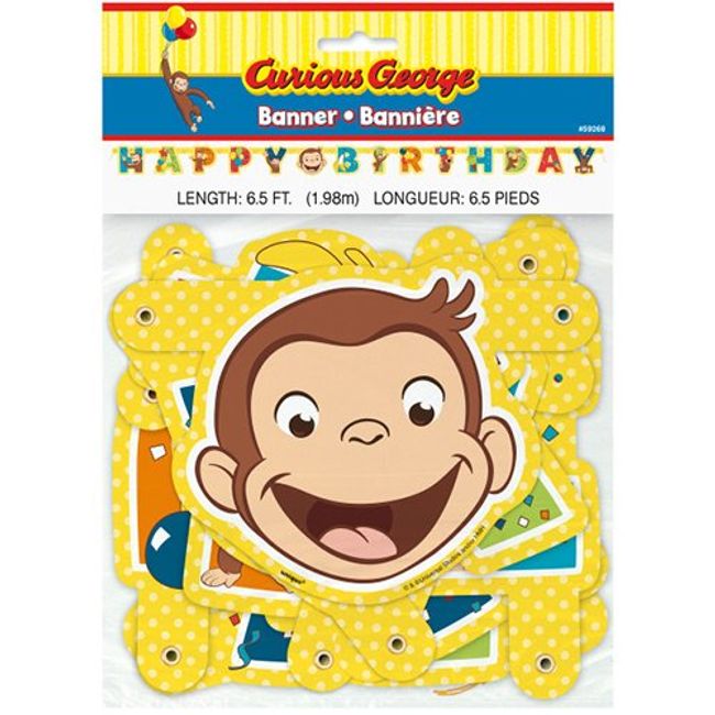 Curious George 13276 Birthday Banner, Curious George, Birthday Banner, Happy Birthday, Birthday Party, Bunting Curtain, Party, Coordination, Decoration, Character, Miscellaneous Goods, Goods