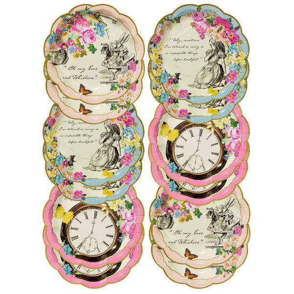 Talking Tables Truly Alice Disposable Plates, 12 Count, 7.3 inches for Tea Party or Birthday