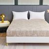 Jemiipee Double Fitted Sheet Beige Tropical Leaves Pattern, 30 cm Deep Pocket, Soft Microfiber Botanical Fitted Bed Sheets