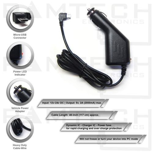 Ramtech DC 12V 2A Universal Micro USBCar Charger Power Adapter Cable Cord for GPS, Compatible with Dezl 760 LM/LMT RV 760 LMT/LT, Stylus Pen Included, CHMCA