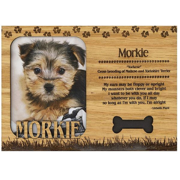 Morkie Engraved Wood Picture Frame Magnet