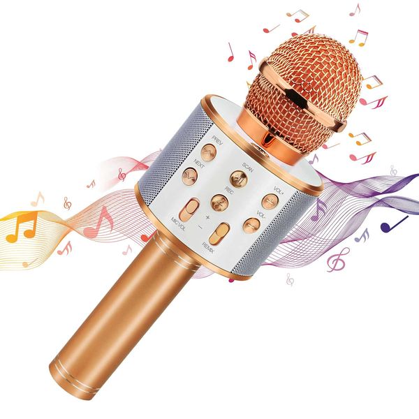 Dodosky Gifts for Kids Age 3-12, Wireless Microphone with Bluetooth for Boys Girls Easter Gifts for Teens Christmas Toys for 5 6 7 8 9 Year Old Boys Stocking Stuffers for Kids - Rose Gold