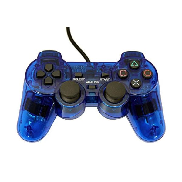 PS2 Wired Replacement Controller Transparent Blue For PlayStation 2 Ps2 PlayStat