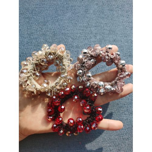 DORIS&JACKY Crystal Hair Tie Fancy Elastic Hair Bead Ponytail Holder Handmade Rhinstone Hair Accessories For Women And Girls (2-large crystal 3 pcs)