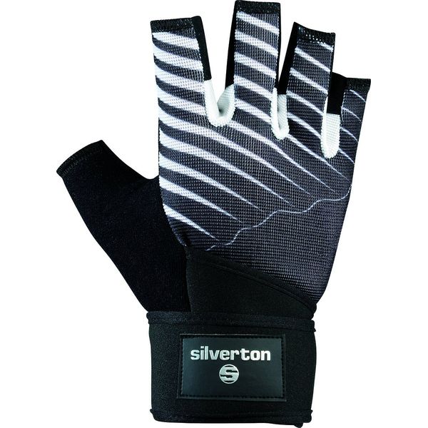 Silver Tone Cross Grip Gloves, black, l