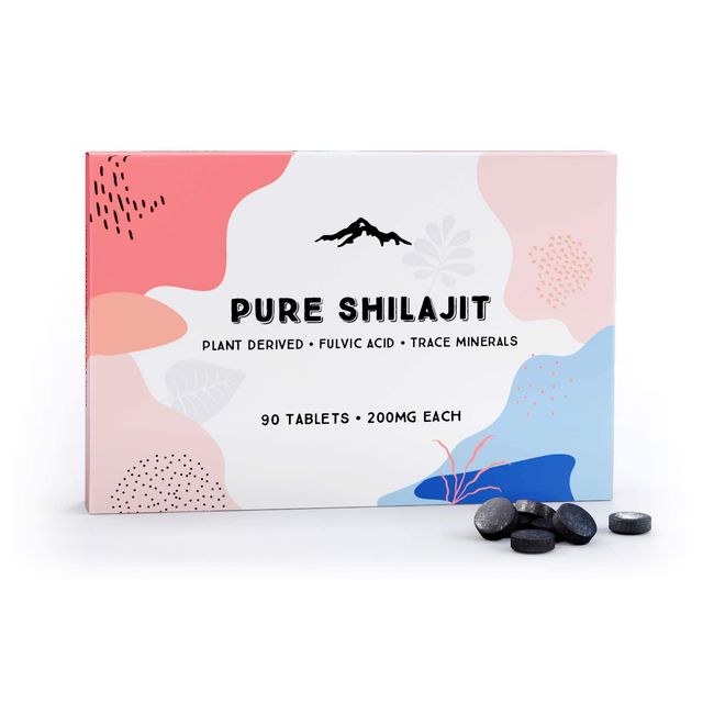 Pure Shilajit Tablets 90ct. (200mg Each) - Plant Derived Fulvic Minerals for Metabolism and Immune System Support