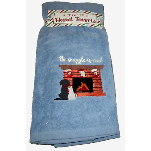 CHRISTMAS PET THEMED 2 Pk HAND TOWEL ~ THE SNUGGLE IS REAL ~ 16" X 26" ~