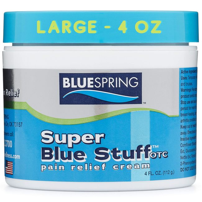 BlueSpring Pain Relief Cream- Super Blue Stuff with emu Oil, Arnica, Provides Maximum Arthritis Pain Relief- Anti inflammatory Cream goes deep into The Skin- Great Muscle rub and Relaxer Cream - 4 Oz