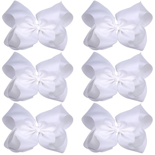 Boutique Hair Bows Alligator Clips 6 Pcs 8 Inch for Infant Baby Girl Teens Girls Women (White)