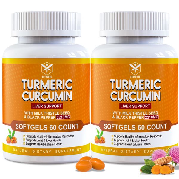 5 in 1 Turmeric Curcumin Softgels 2000mg with Milk Thistle Seed Extract & Black Pepper, Ginger Root - Joint, Immune, Liver Support - 95% Curcuminoids - Turmeric and Ginger Supplement Softgel Capsules