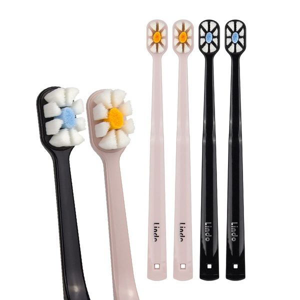 Lindo Polishing Toothbrush - for Sensitive Gums and Teeth, 12000+ Ultra Fine Bristles, Soft and Gentle, Deep Clean, Pack of 4