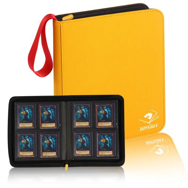 Toploader Binder,4-Pocket Top Loader Trading Card Binder Album Compatible for Pokemon TCG MTG,Holds 3"x4" 128 Rigid Cards - Yellow Red